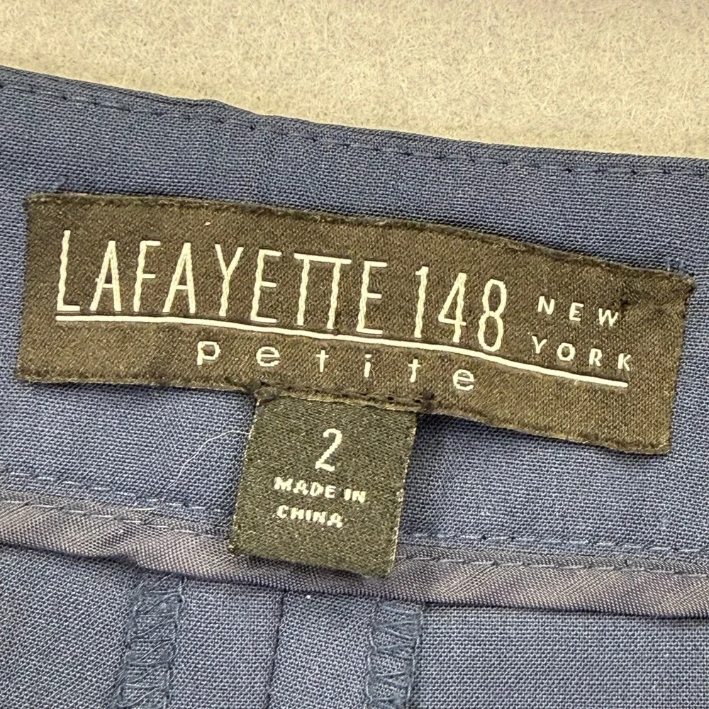 Lafayette 148 New York Barrow Blue Wool Straight Leg Trousers Womens Petite 2